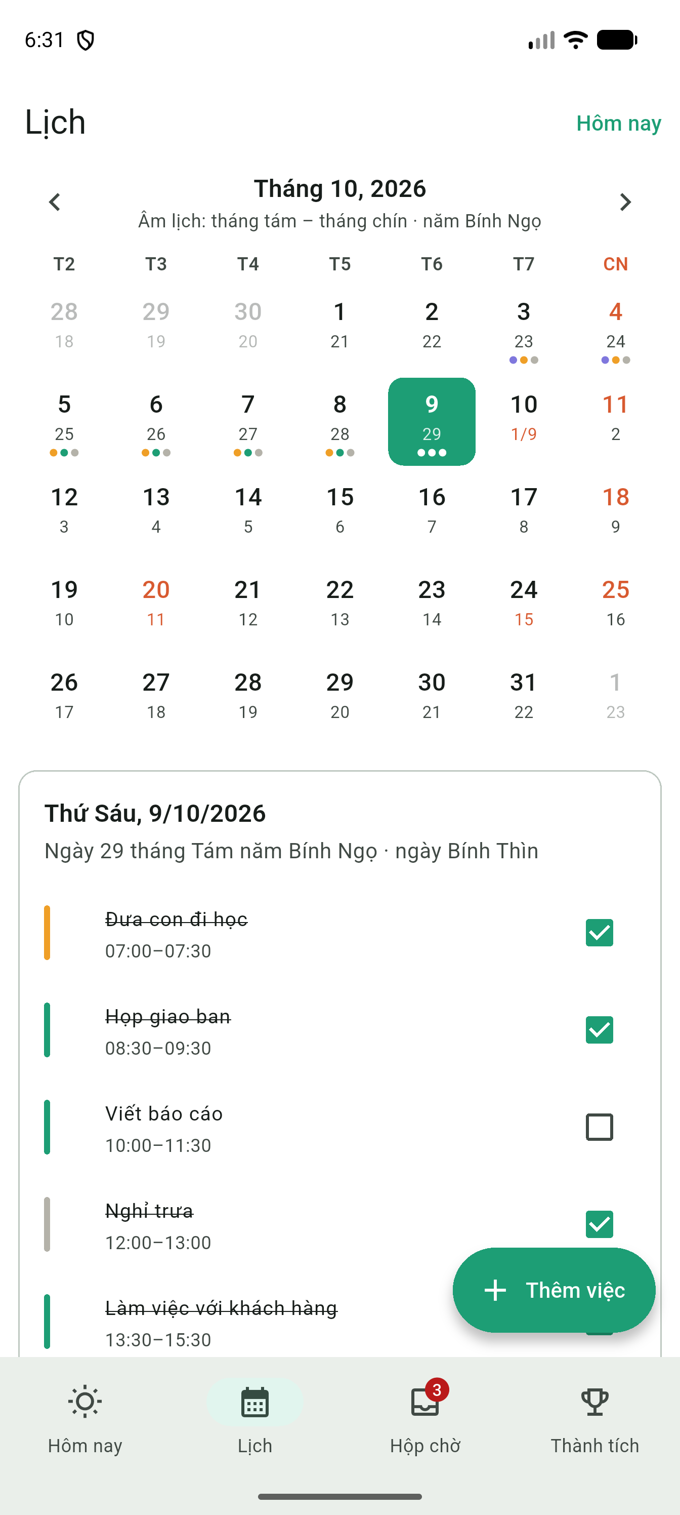 Màn hình lịch âm